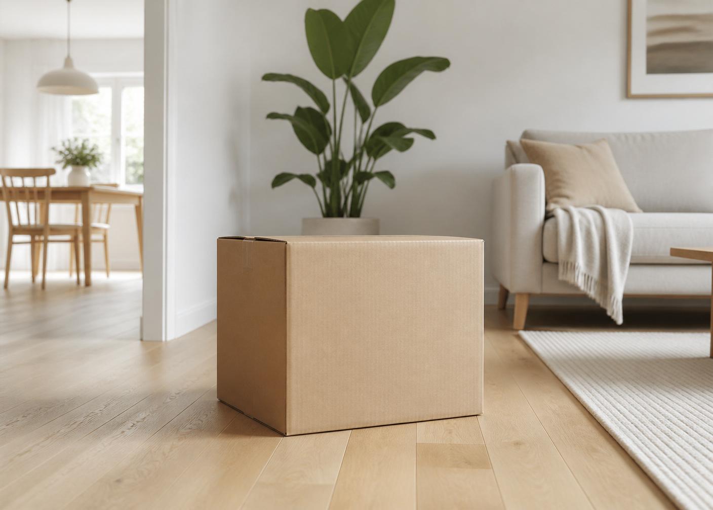 Een premium leverdoos in een licht, modern interieur