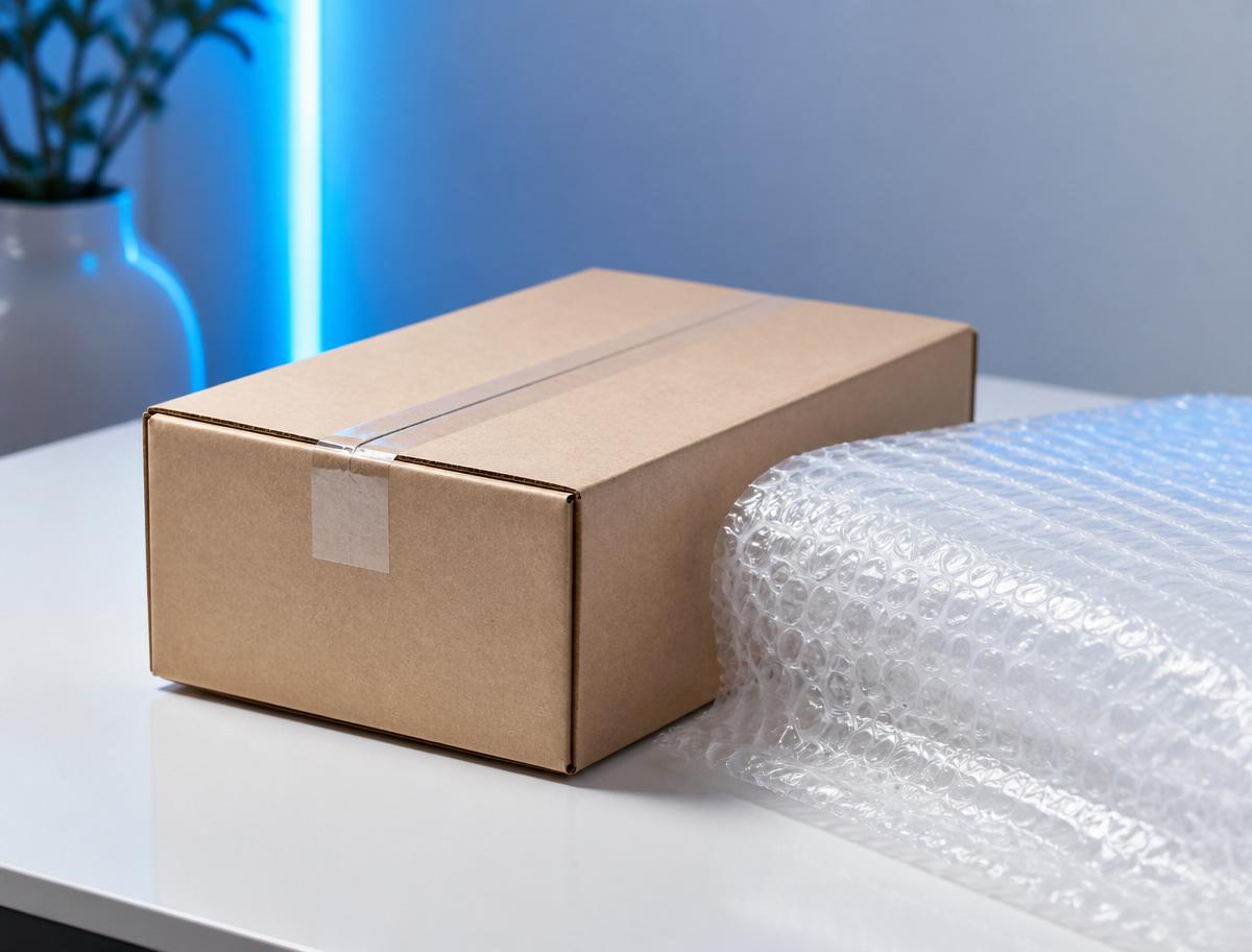 Zorgvuldig verpakt pakket met beschermend materiaal